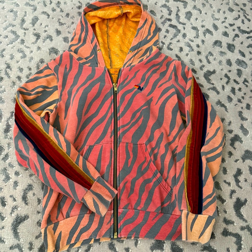 Aviator Nation Orange Zebra Stripe Hoodie (10)